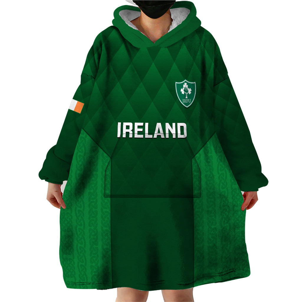 Ireland Rugby Wearable Blanket Hoodie 2023 Go Shamrock World Cup Irish Celtic Pattern - Vibe Hoodie Shop