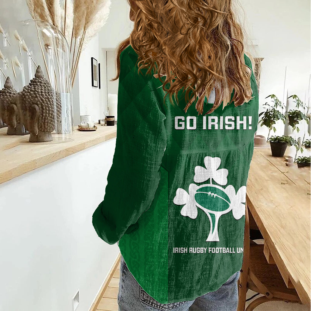 Ireland Rugby Women Casual Shirt 2023 Go Shamrock World Cup Irish Celtic Pattern - Vibe Hoodie Shop