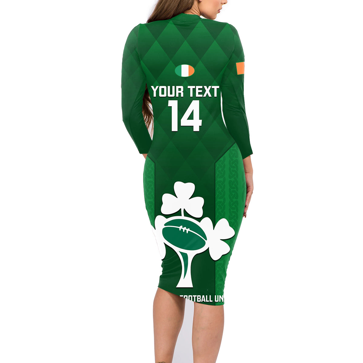 Custom Ireland Rugby Family Matching Long Sleeve Bodycon Dress and Hawaiian Shirt 2023 Go Shamrock World Cup Irish Celtic Pattern LT14