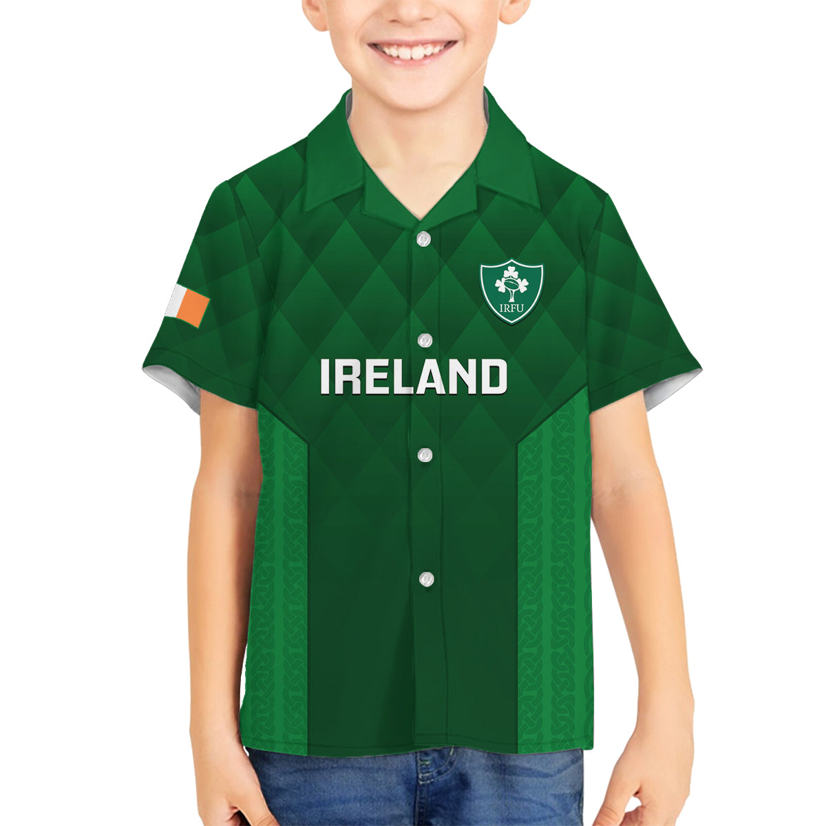 Custom Ireland Rugby Family Matching Off Shoulder Maxi Dress and Hawaiian Shirt 2023 Go Shamrock World Cup Irish Celtic Pattern LT14
