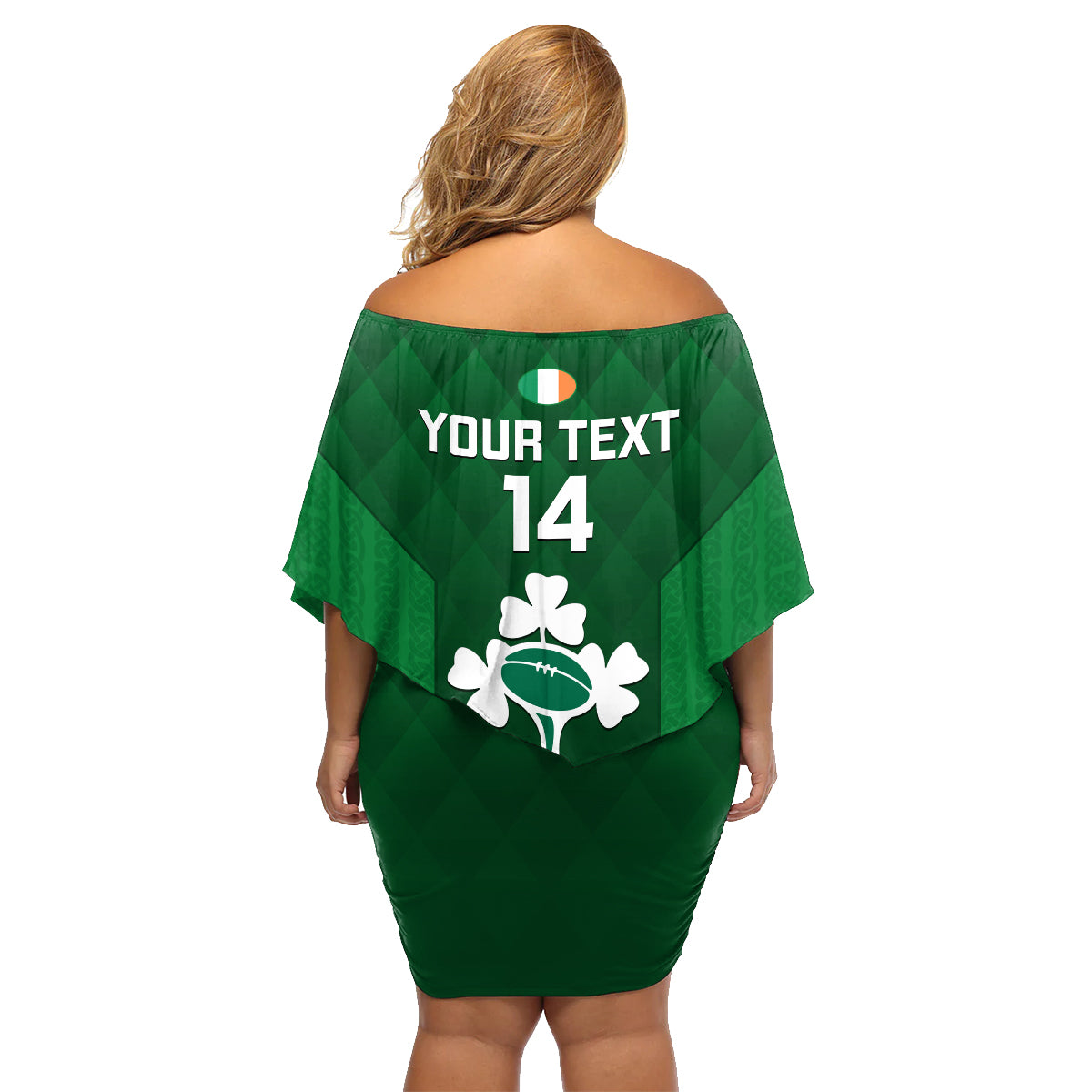 Custom Ireland Rugby Family Matching Off Shoulder Short Dress and Hawaiian Shirt 2023 Go Shamrock World Cup Irish Celtic Pattern LT14