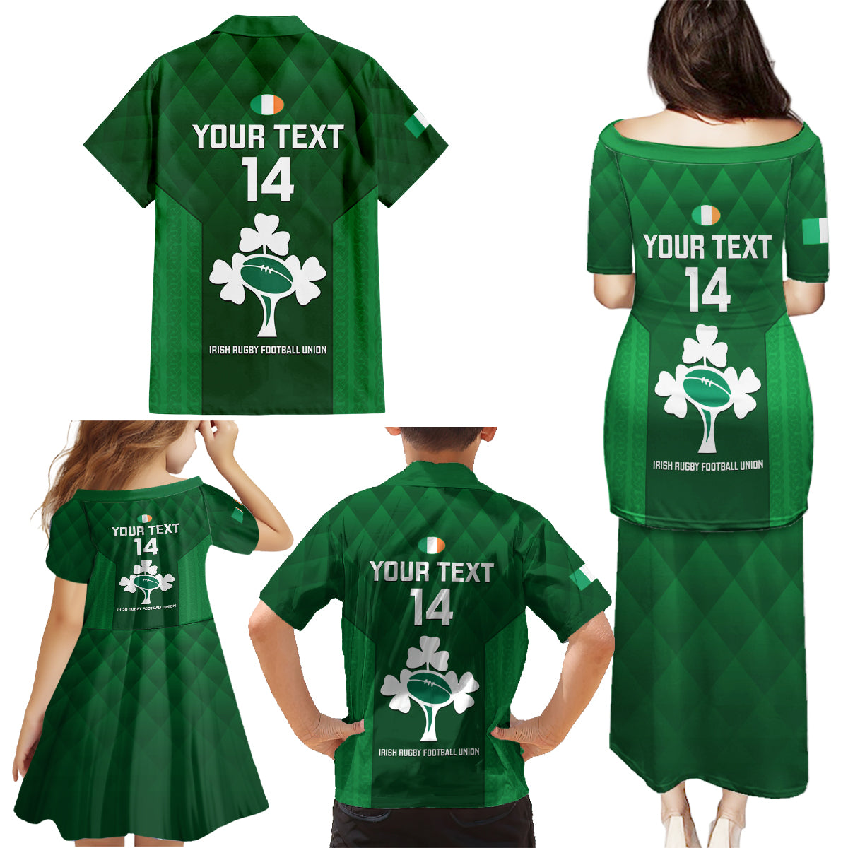 Custom Ireland Rugby Family Matching Puletasi Dress and Hawaiian Shirt 2023 Go Shamrock World Cup Irish Celtic Pattern LT14