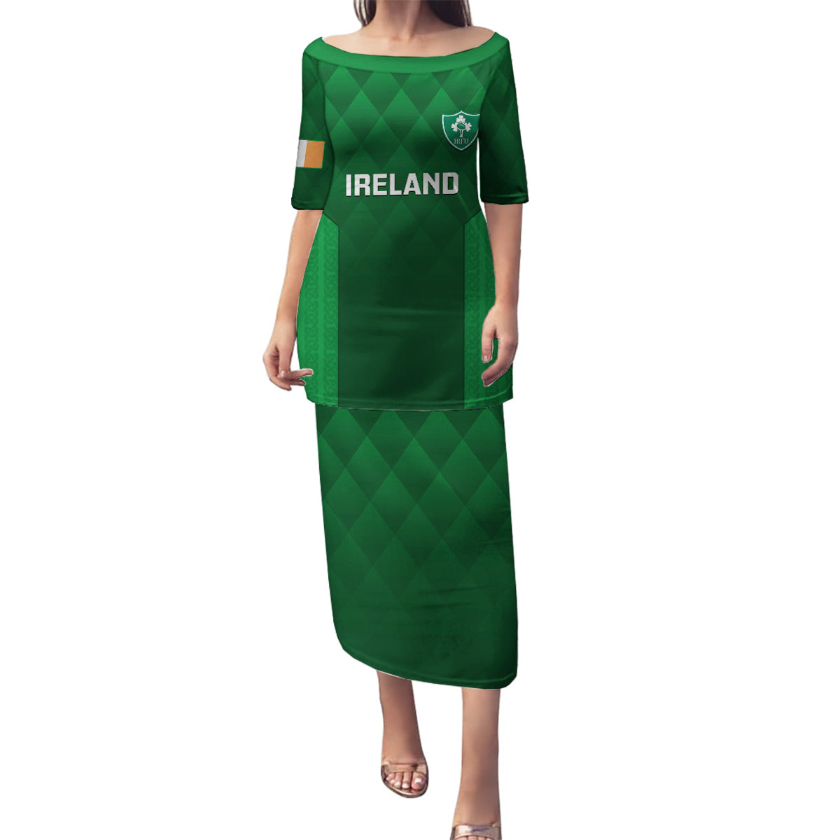 Custom Ireland Rugby Family Matching Puletasi Dress and Hawaiian Shirt 2023 Go Shamrock World Cup Irish Celtic Pattern LT14