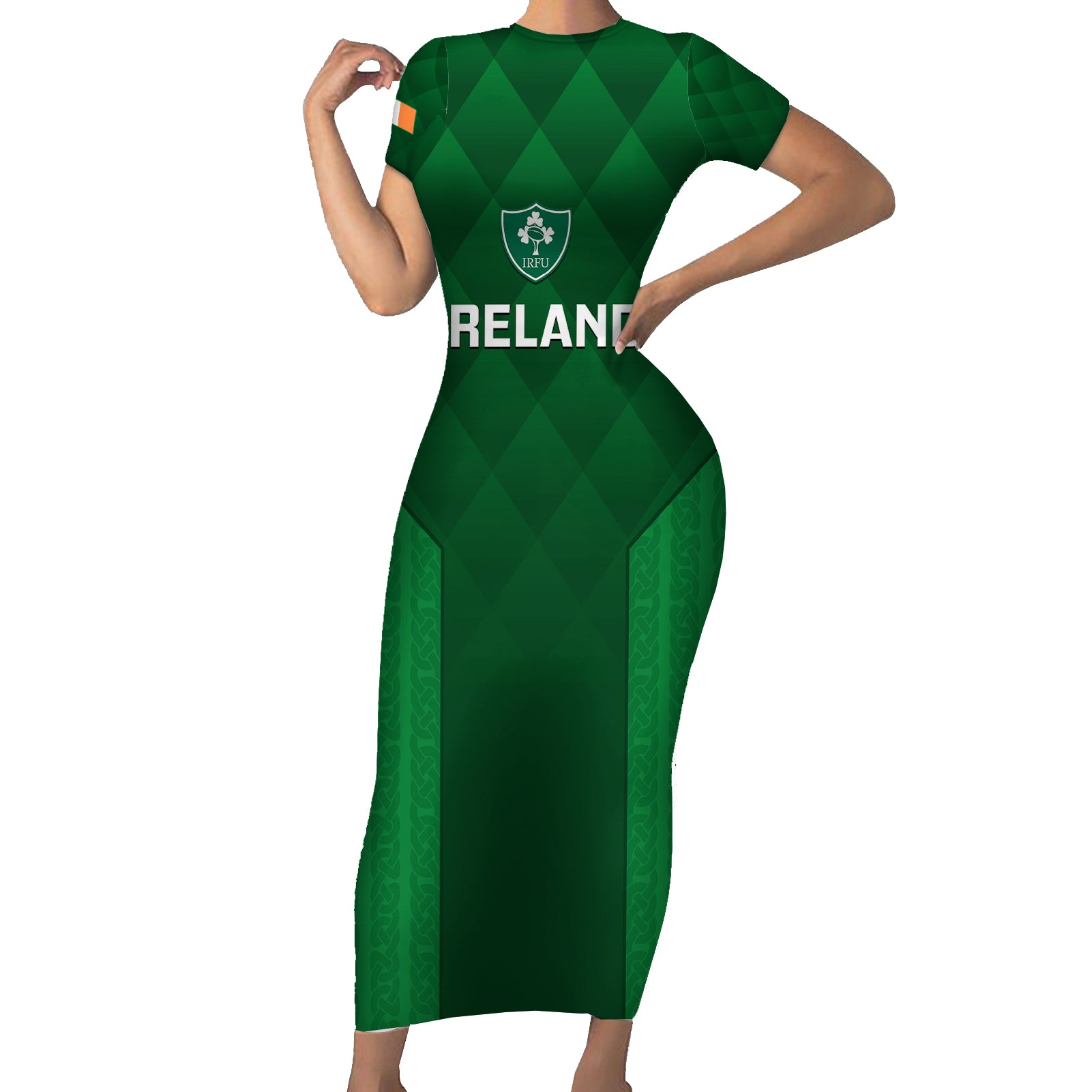 Custom Ireland Rugby Family Matching Short Sleeve Bodycon Dress and Hawaiian Shirt 2023 Go Shamrock World Cup Irish Celtic Pattern LT14