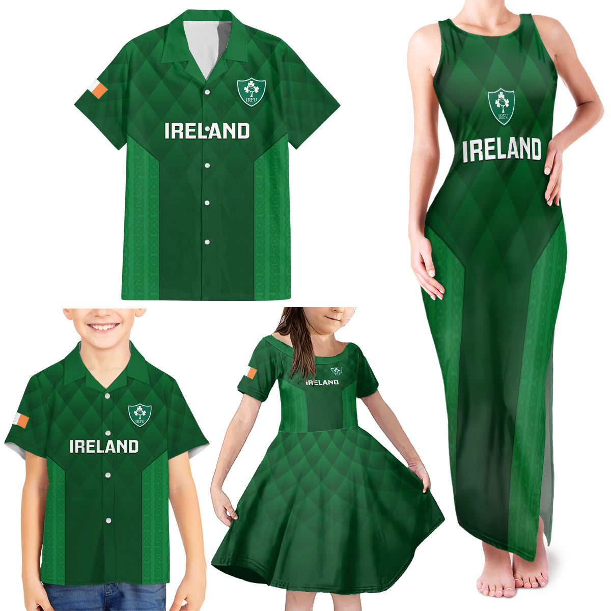 Custom Ireland Rugby Family Matching Tank Maxi Dress and Hawaiian Shirt 2023 Go Shamrock World Cup Irish Celtic Pattern LT14