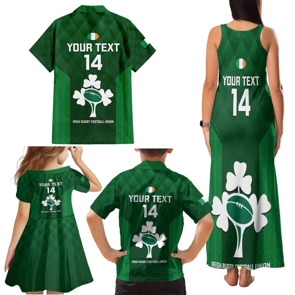 Custom Ireland Rugby Family Matching Tank Maxi Dress and Hawaiian Shirt 2023 Go Shamrock World Cup Irish Celtic Pattern LT14