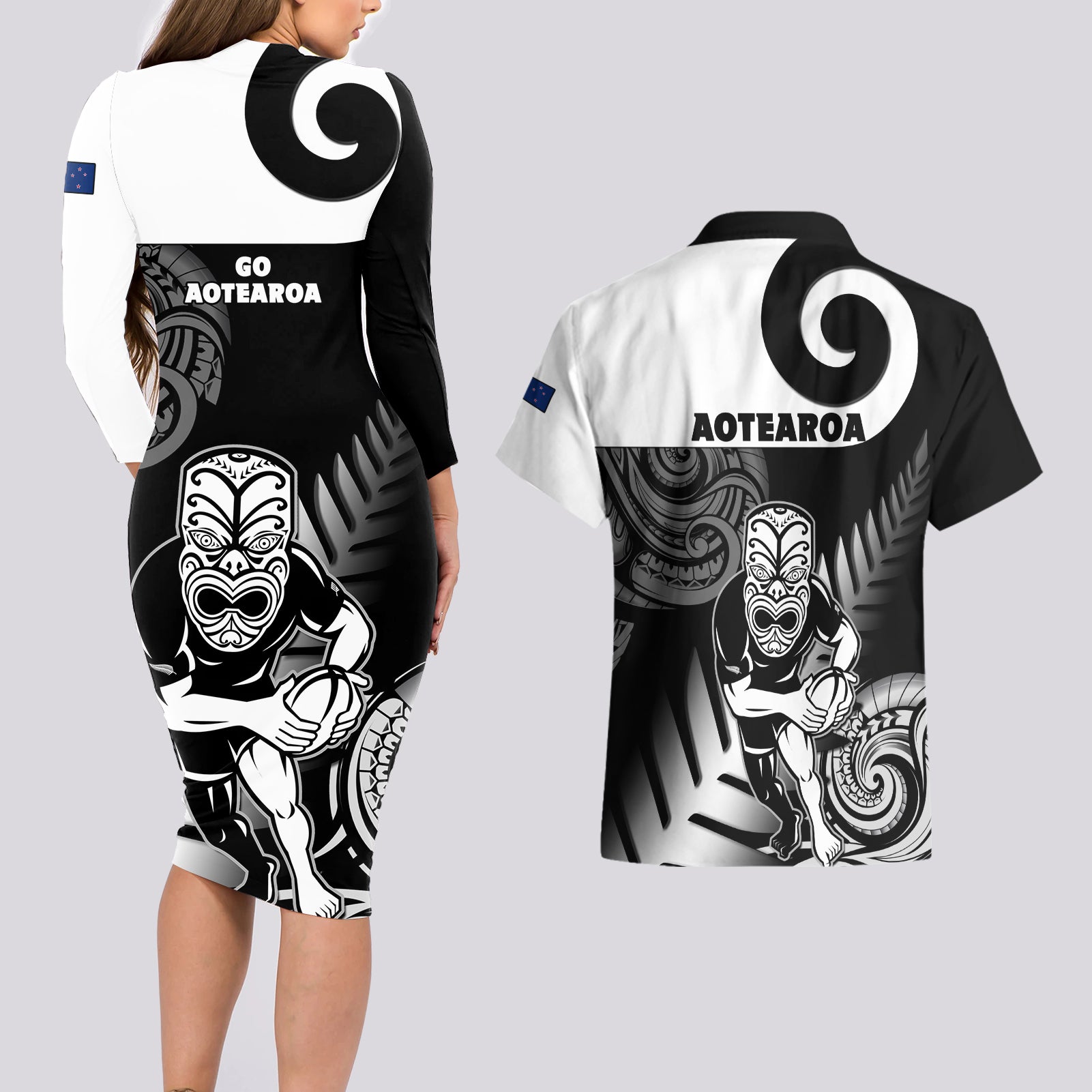 new-zealand-silver-fern-rugby-couples-matching-long-sleeve-bodycon-dress-and-hawaiian-shirt-go-champions-nz-all-black-maori-koru