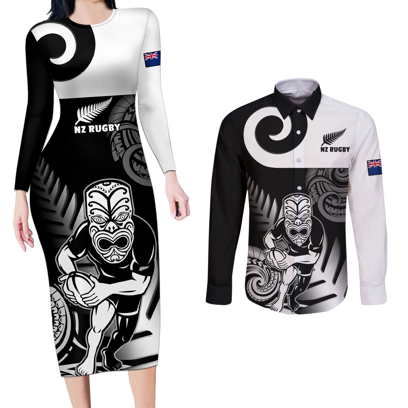 new-zealand-silver-fern-rugby-couples-matching-long-sleeve-bodycon-dress-and-long-sleeve-button-shirts-go-champions-nz-all-black-maori-koru