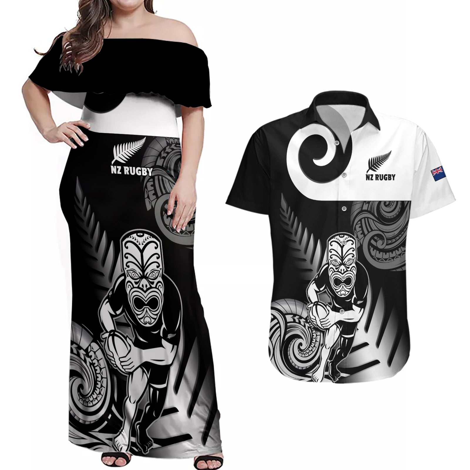 new-zealand-silver-fern-rugby-couples-matching-off-shoulder-maxi-dress-and-hawaiian-shirt-go-champions-nz-all-black-maori-koru