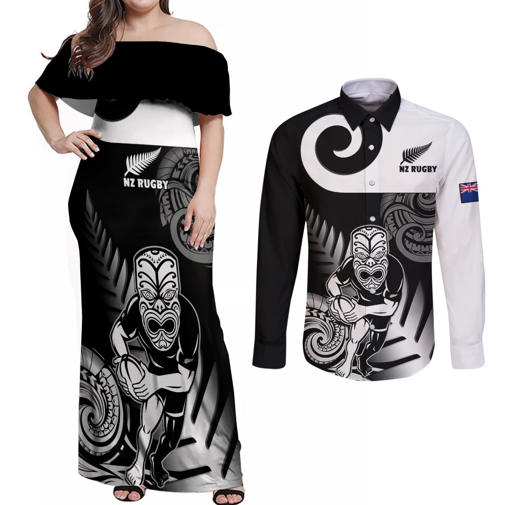 new-zealand-silver-fern-rugby-couples-matching-off-shoulder-maxi-dress-and-long-sleeve-button-shirts-go-champions-nz-all-black-maori-koru
