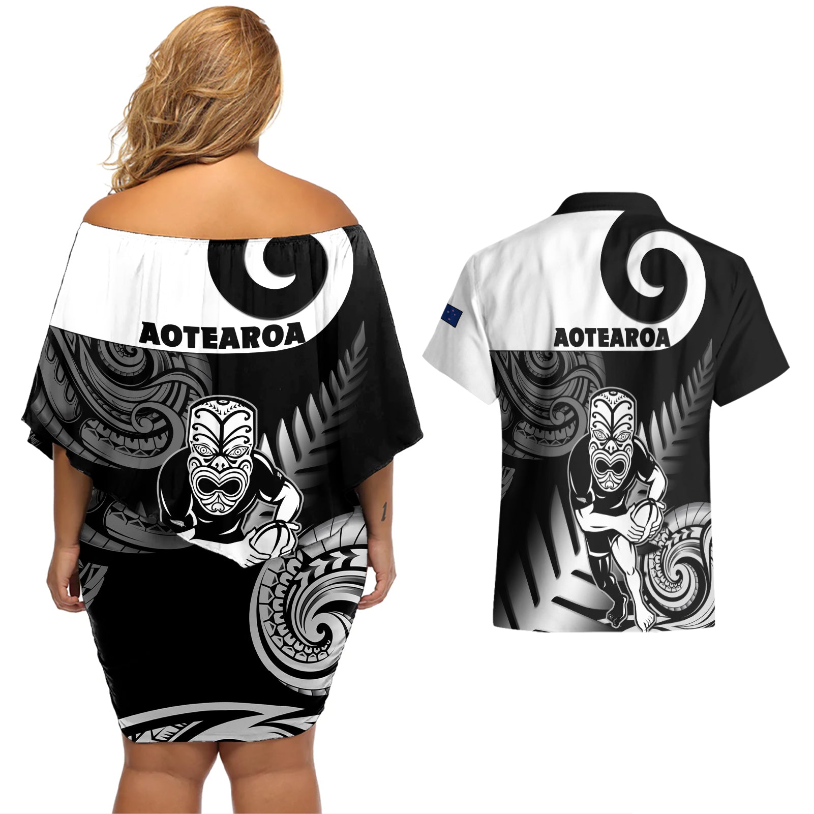 new-zealand-silver-fern-rugby-couples-matching-off-shoulder-short-dress-and-hawaiian-shirt-go-champions-nz-all-black-maori-koru