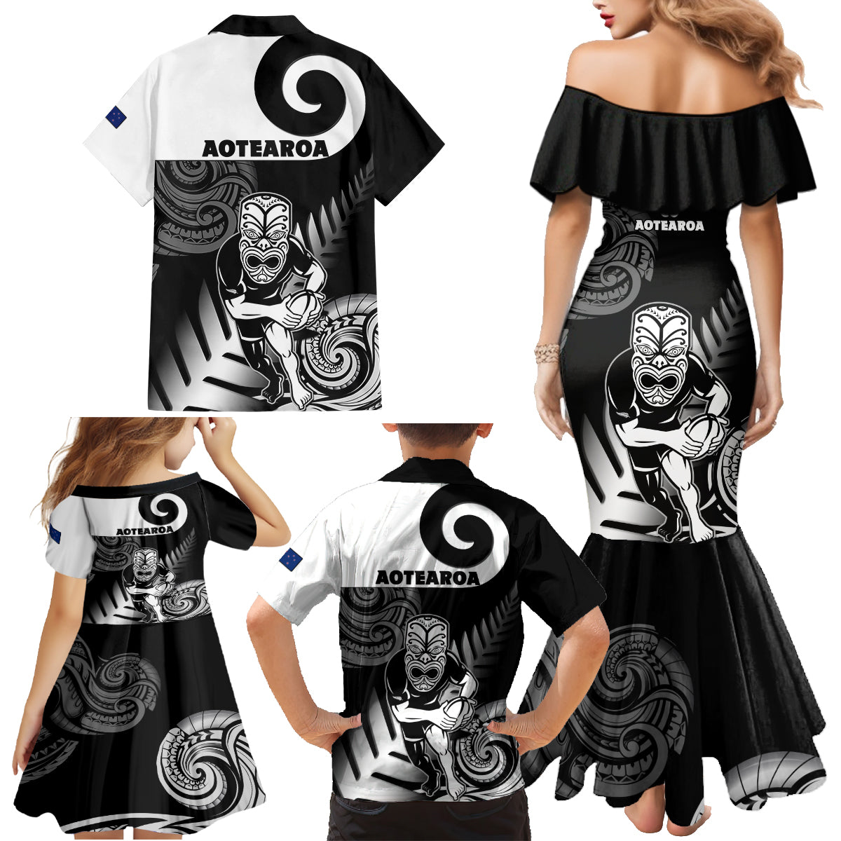 new-zealand-silver-fern-rugby-family-matching-mermaid-dress-and-hawaiian-shirt-go-champions-nz-all-black-maori-koru