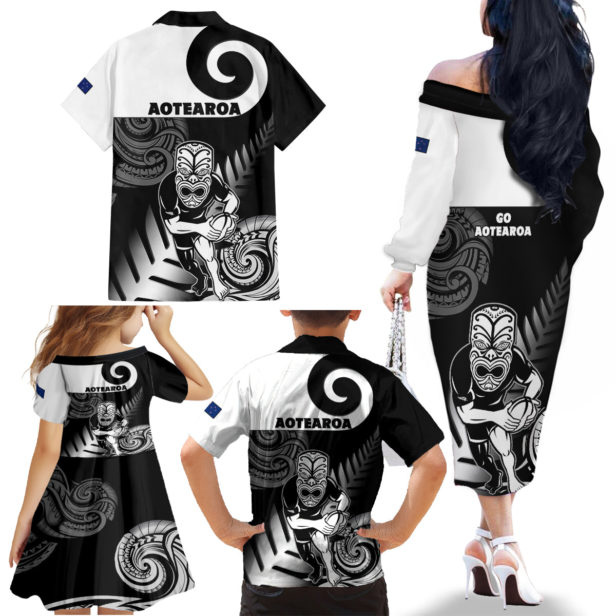 new-zealand-silver-fern-rugby-family-matching-off-shoulder-long-sleeve-dress-and-hawaiian-shirt-go-champions-nz-all-black-maori-koru