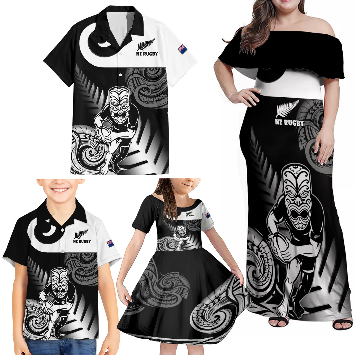 new-zealand-silver-fern-rugby-family-matching-off-shoulder-maxi-dress-and-hawaiian-shirt-go-champions-nz-all-black-maori-koru