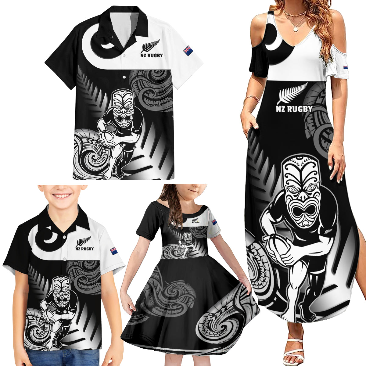 new-zealand-silver-fern-rugby-family-matching-summer-maxi-dress-and-hawaiian-shirt-go-champions-nz-all-black-maori-koru
