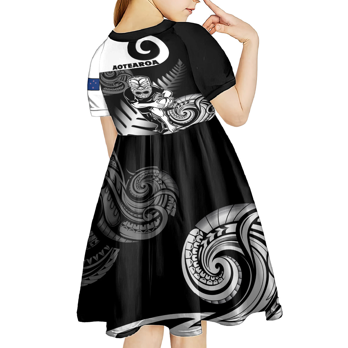 New Zealand Silver Fern Rugby Kid Short Sleeve Dress Go Champions NZ All Black Maori Koru - Vibe Hoodie Shop