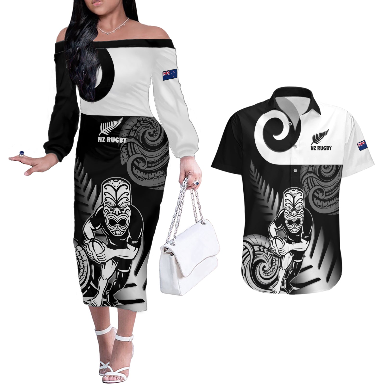 custom-new-zealand-silver-fern-rugby-couples-matching-off-the-shoulder-long-sleeve-dress-and-hawaiian-shirt-go-champions-nz-all-black-maori-koru