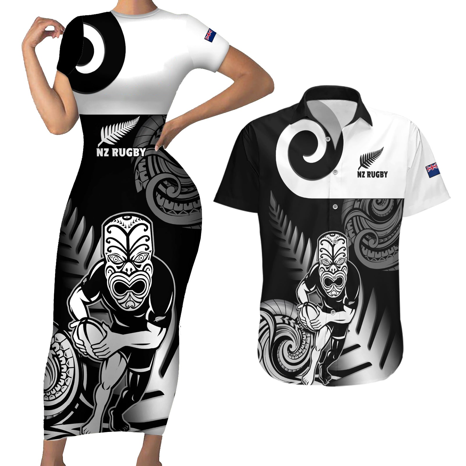 custom-new-zealand-silver-fern-rugby-couples-matching-short-sleeve-bodycon-dress-and-hawaiian-shirt-go-champions-nz-all-black-maori-koru