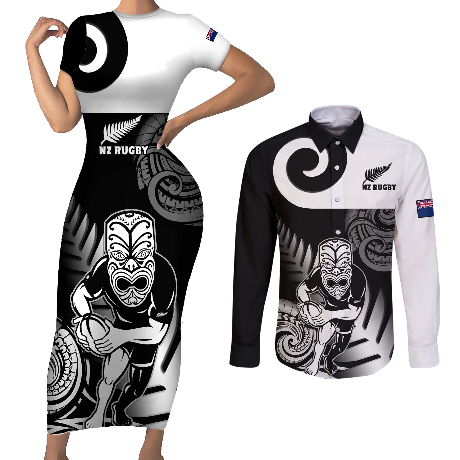 custom-new-zealand-silver-fern-rugby-couples-matching-short-sleeve-bodycon-dress-and-long-sleeve-button-shirts-go-champions-nz-all-black-maori-koru