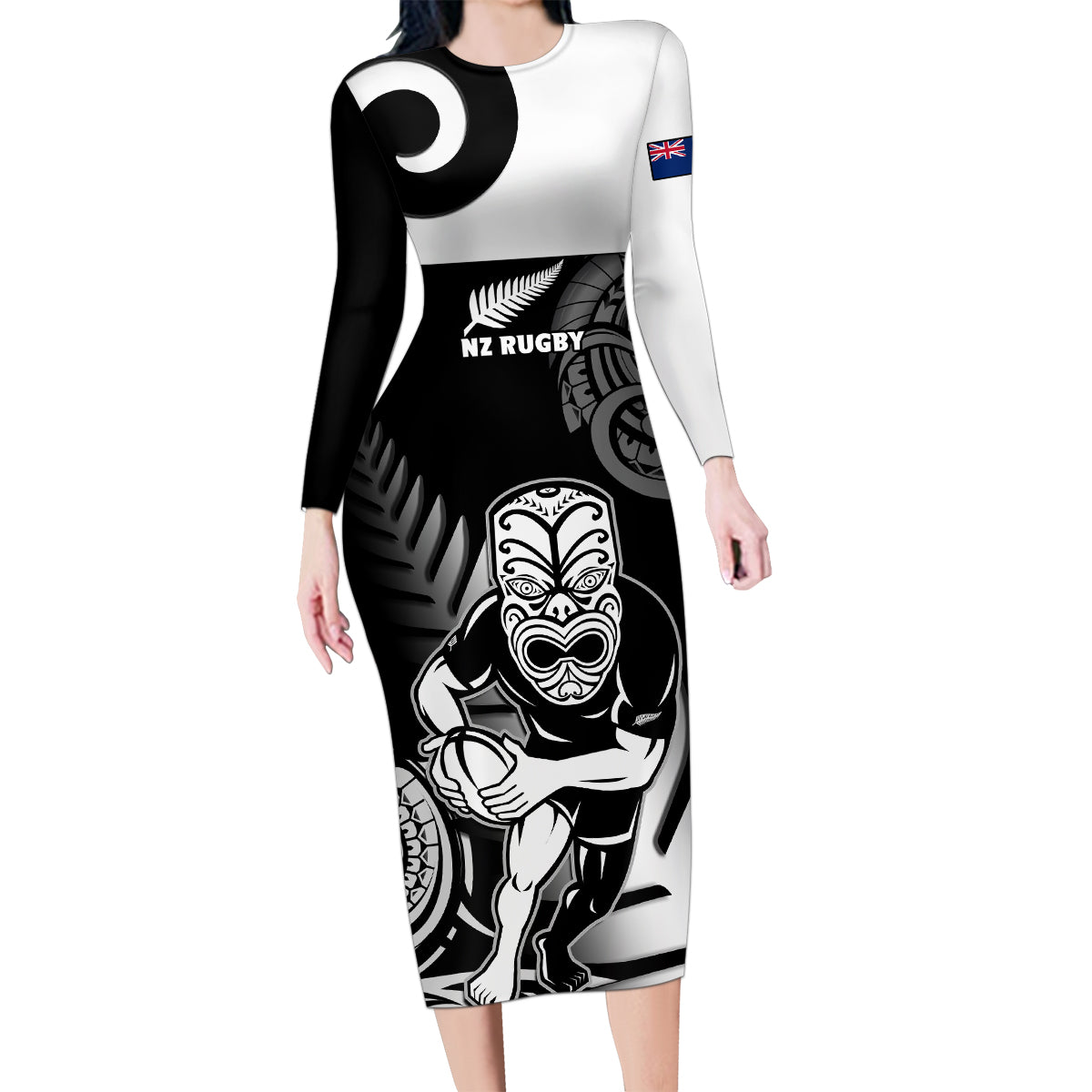 custom-new-zealand-silver-fern-rugby-family-matching-long-sleeve-bodycon-dress-and-hawaiian-shirt-go-champions-nz-all-black-maori-koru