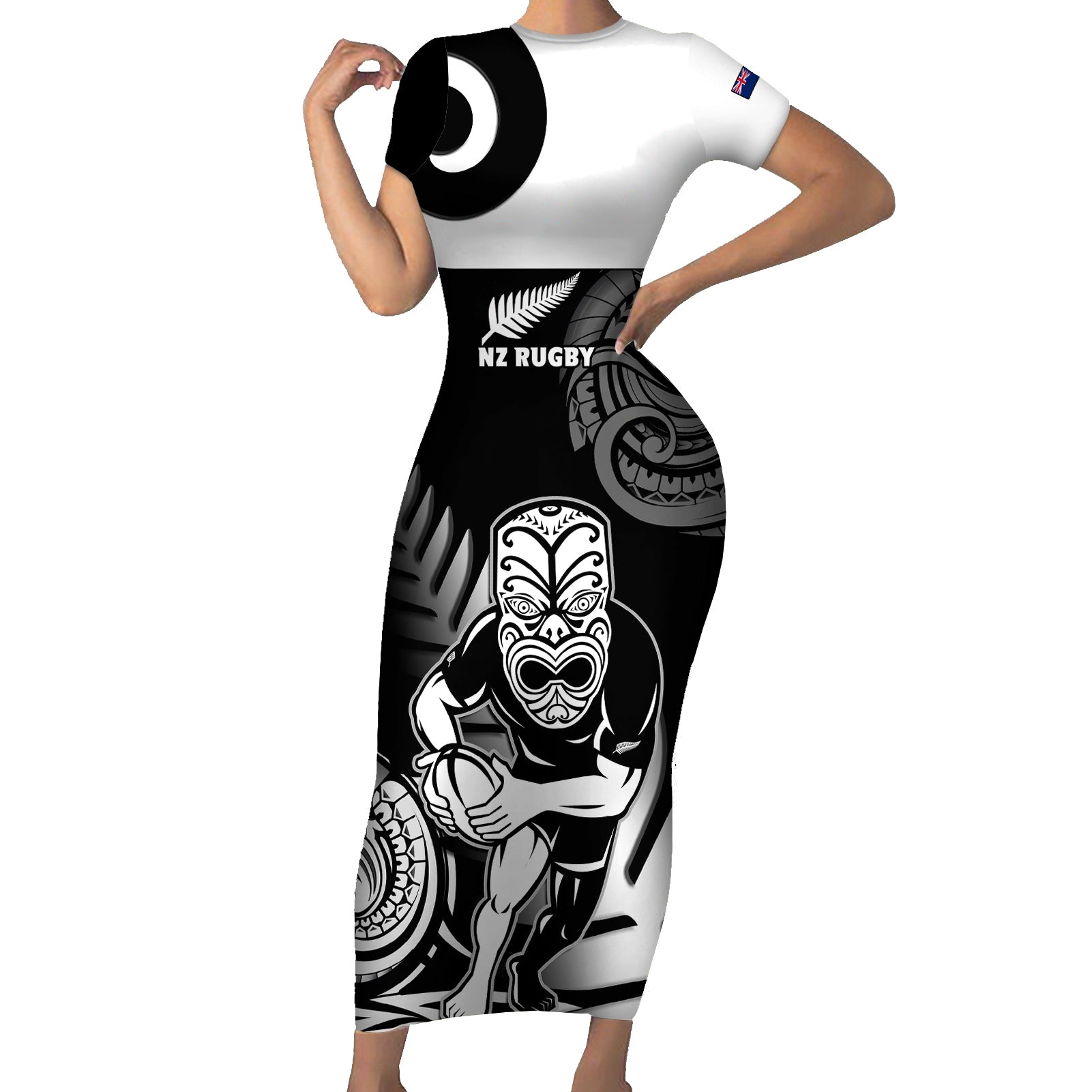 custom-new-zealand-silver-fern-rugby-family-matching-short-sleeve-bodycon-dress-and-hawaiian-shirt-go-champions-nz-all-black-maori-koru