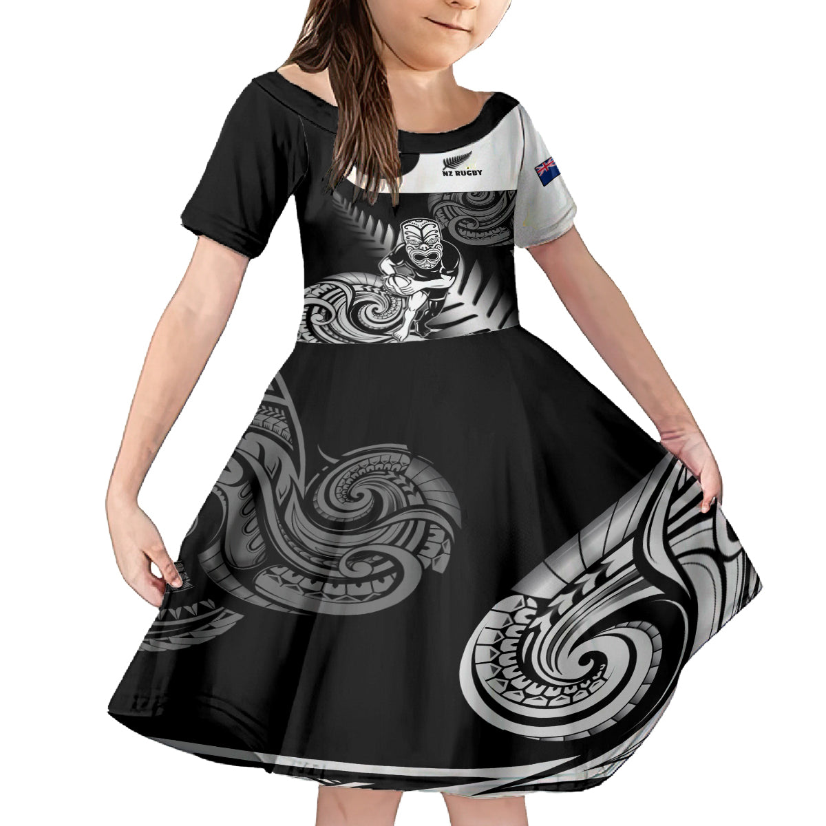 Custom New Zealand Silver Fern Rugby Kid Short Sleeve Dress Go Champions NZ All Black Maori Koru - Vibe Hoodie Shop