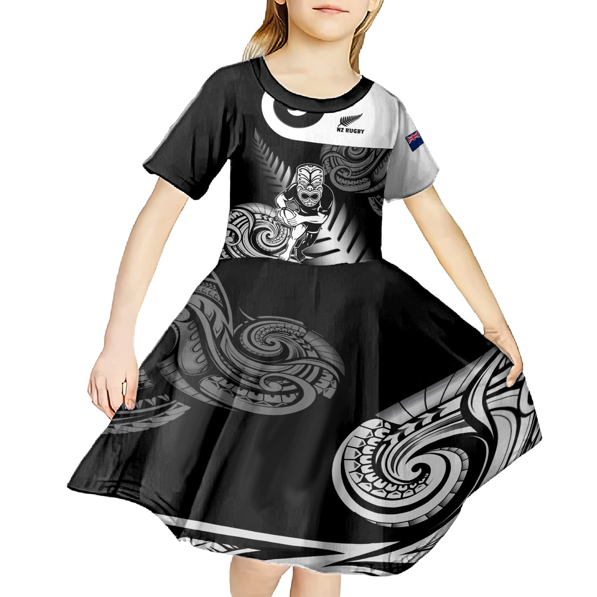 Custom New Zealand Silver Fern Rugby Kid Short Sleeve Dress Go Champions NZ All Black Maori Koru - Vibe Hoodie Shop