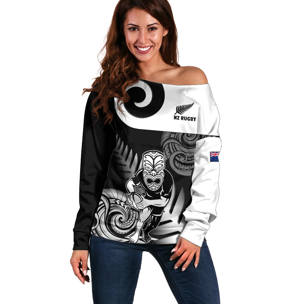 Custom New Zealand Silver Fern Rugby Off Shoulder Sweater Go Champions NZ All Black Maori Koru - Vibe Hoodie Shop