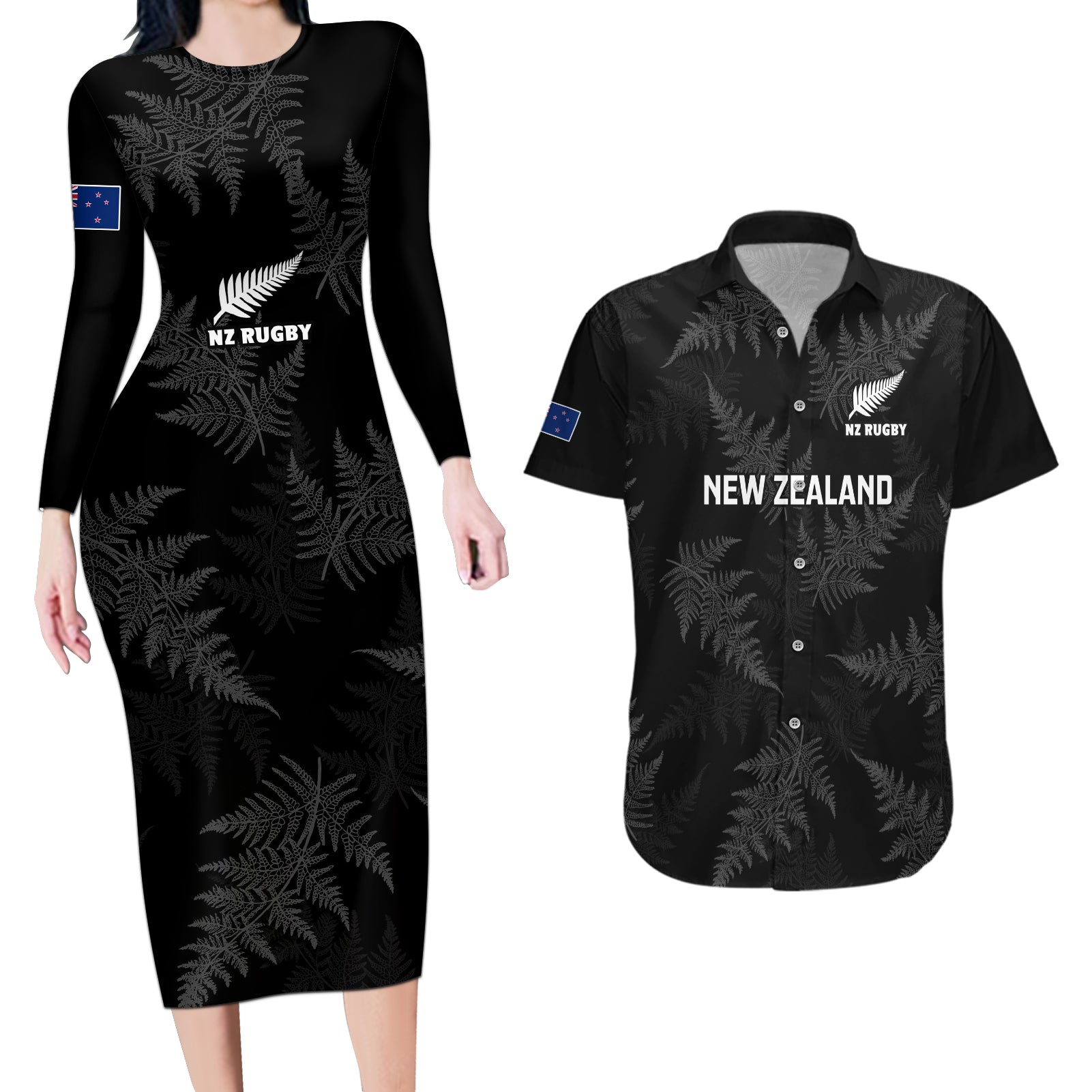 new-zealand-silver-fern-rugby-couples-matching-long-sleeve-bodycon-dress-and-hawaiian-shirt-2023-go-aotearoa-champions-world-cup