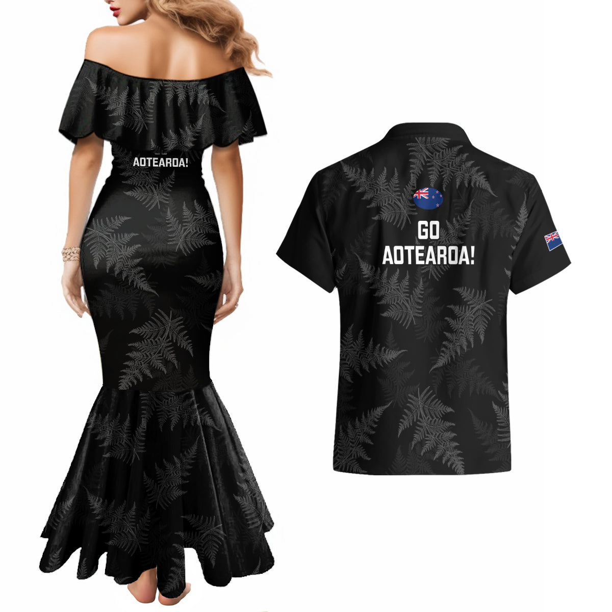 new-zealand-silver-fern-rugby-couples-matching-mermaid-dress-and-hawaiian-shirt-2023-go-aotearoa-champions-world-cup