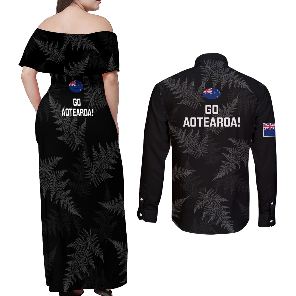 new-zealand-silver-fern-rugby-couples-matching-off-shoulder-maxi-dress-and-long-sleeve-button-shirts-2023-go-aotearoa-champions-world-cup