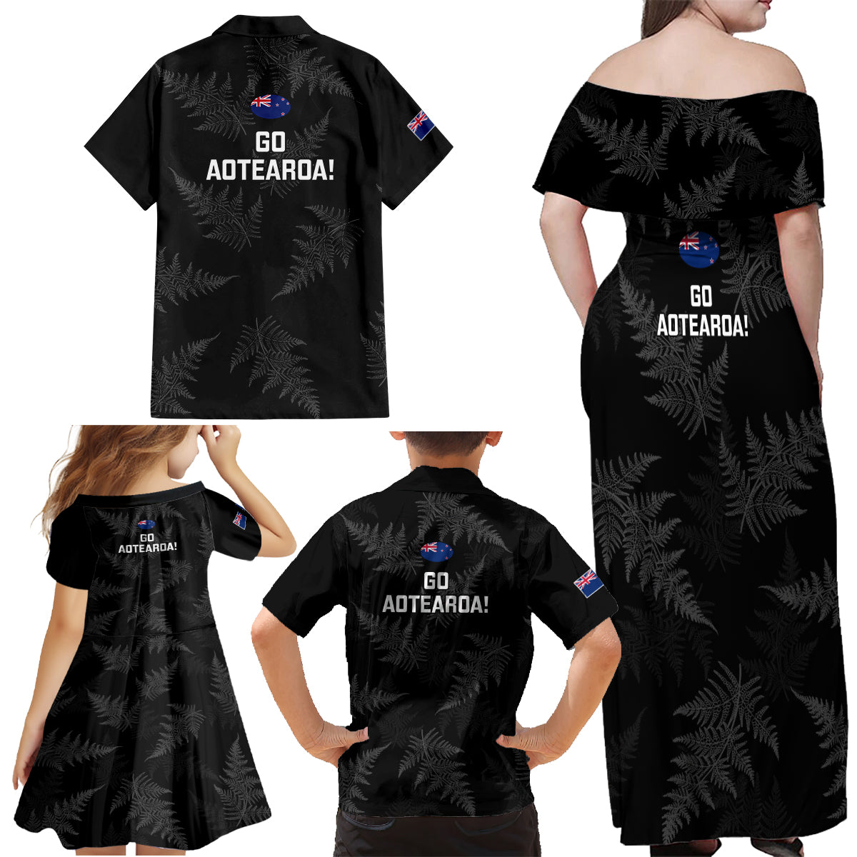new-zealand-silver-fern-rugby-family-matching-off-shoulder-maxi-dress-and-hawaiian-shirt-2023-go-aotearoa-champions-world-cup