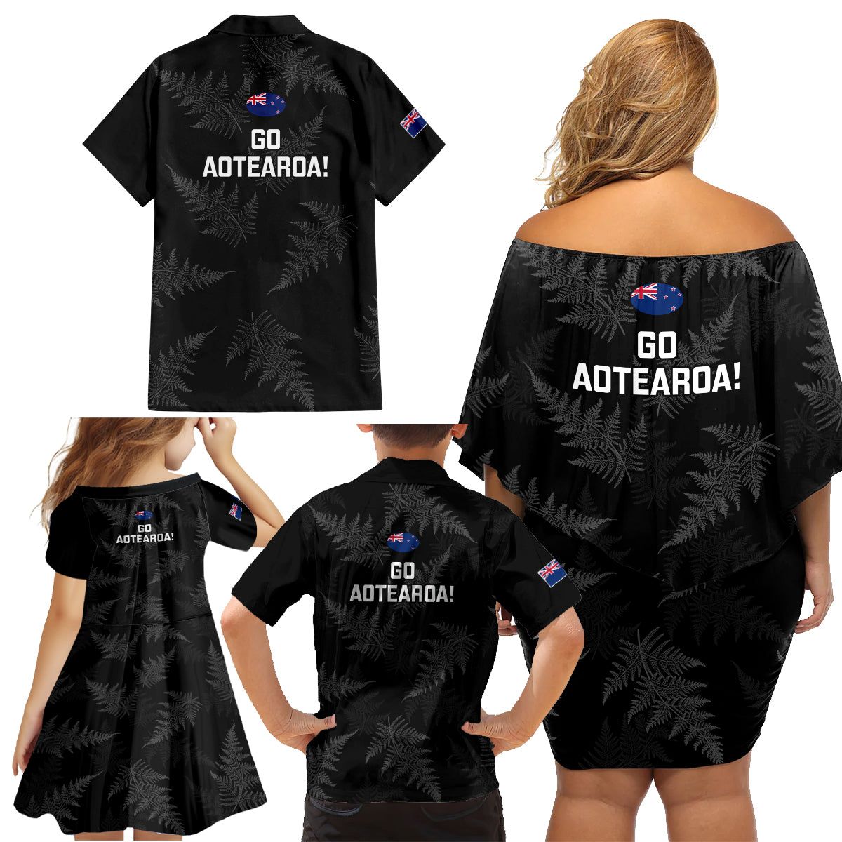 new-zealand-silver-fern-rugby-family-matching-off-shoulder-short-dress-and-hawaiian-shirt-2023-go-aotearoa-champions-world-cup
