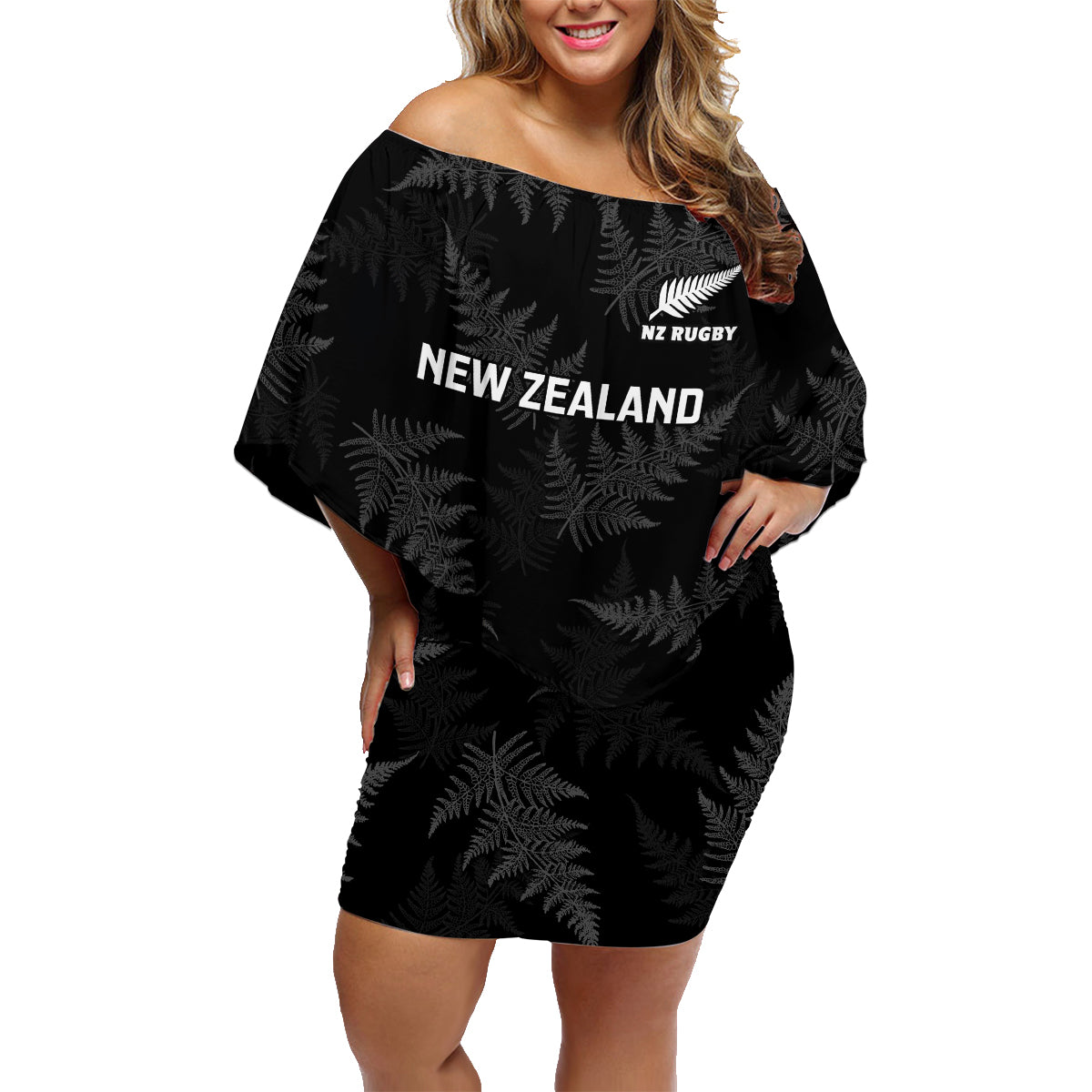 new-zealand-silver-fern-rugby-family-matching-off-shoulder-short-dress-and-hawaiian-shirt-2023-go-aotearoa-champions-world-cup