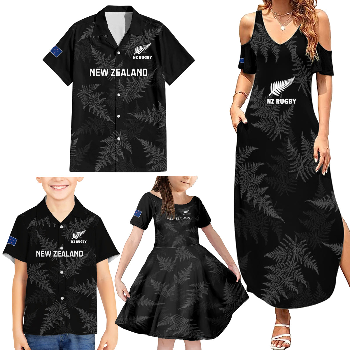 new-zealand-silver-fern-rugby-family-matching-summer-maxi-dress-and-hawaiian-shirt-2023-go-aotearoa-champions-world-cup