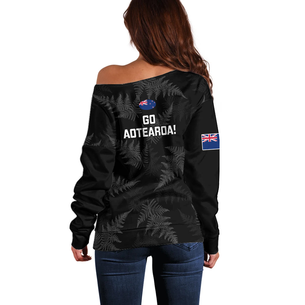 New Zealand Silver Fern Rugby Off Shoulder Sweater 2023 Go Aotearoa Champions World Cup - Vibe Hoodie Shop