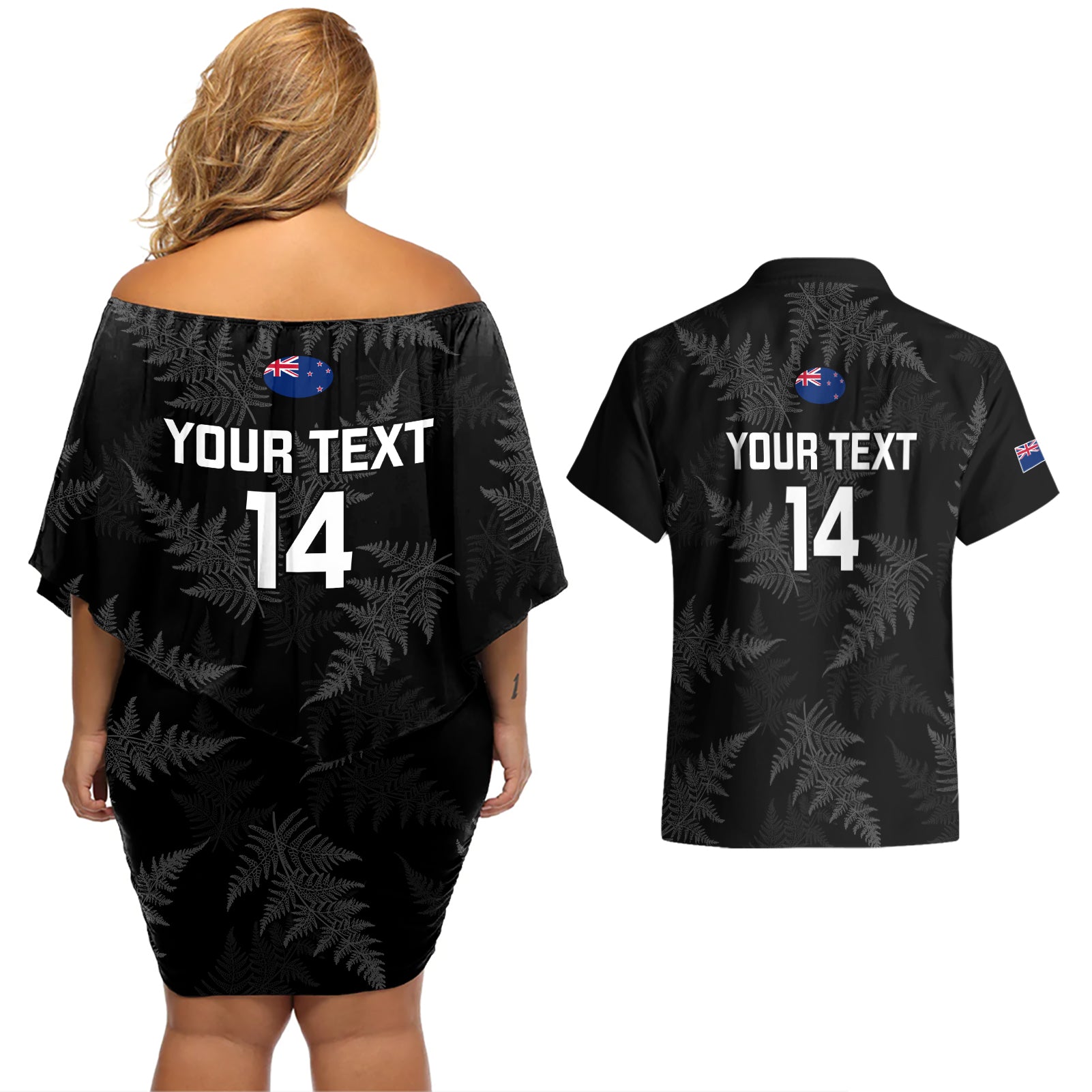 custom-new-zealand-silver-fern-rugby-couples-matching-off-shoulder-short-dress-and-hawaiian-shirt-2023-go-aotearoa-champions-world-cup