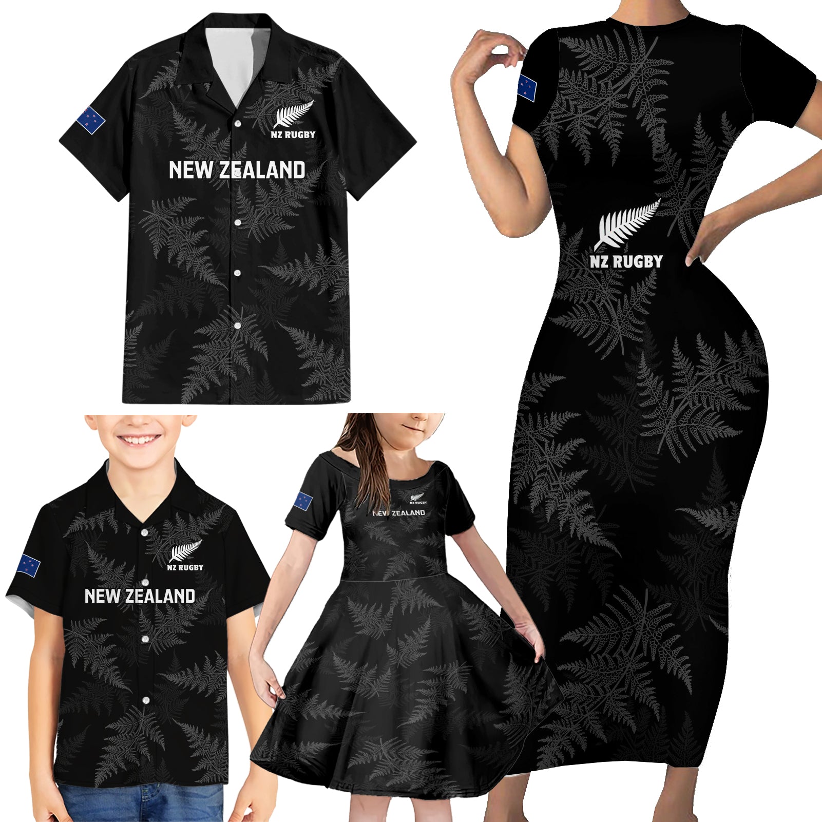 custom-new-zealand-silver-fern-rugby-family-matching-short-sleeve-bodycon-dress-and-hawaiian-shirt-2023-go-aotearoa-champions-world-cup