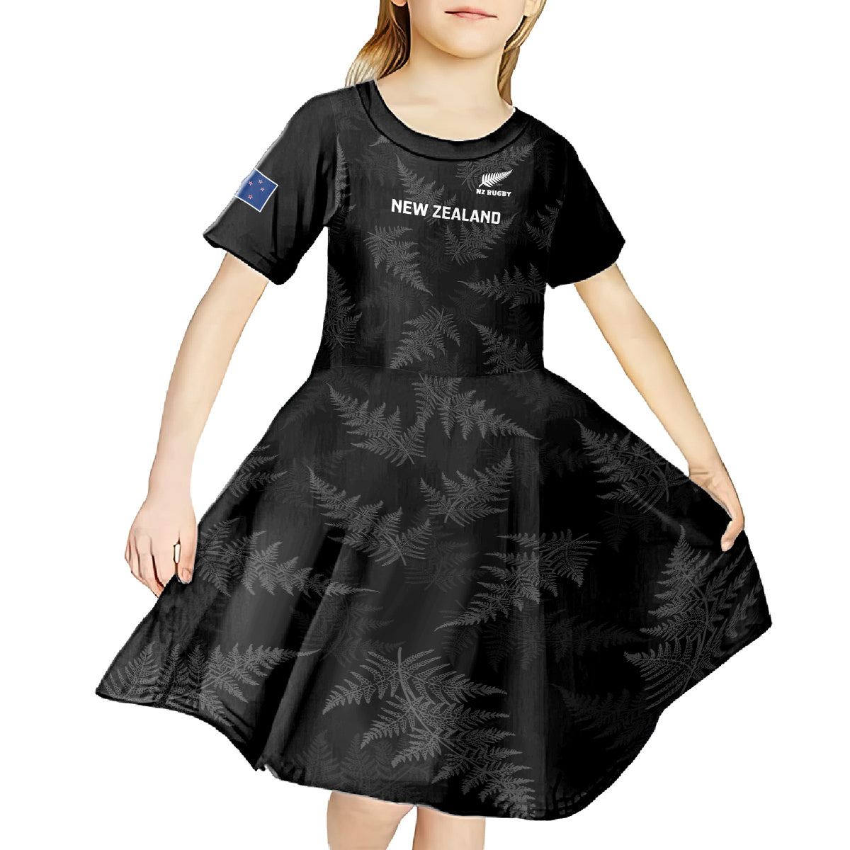 Custom New Zealand Silver Fern Rugby Kid Short Sleeve Dress 2023 Go Aotearoa Champions World Cup - Vibe Hoodie Shop