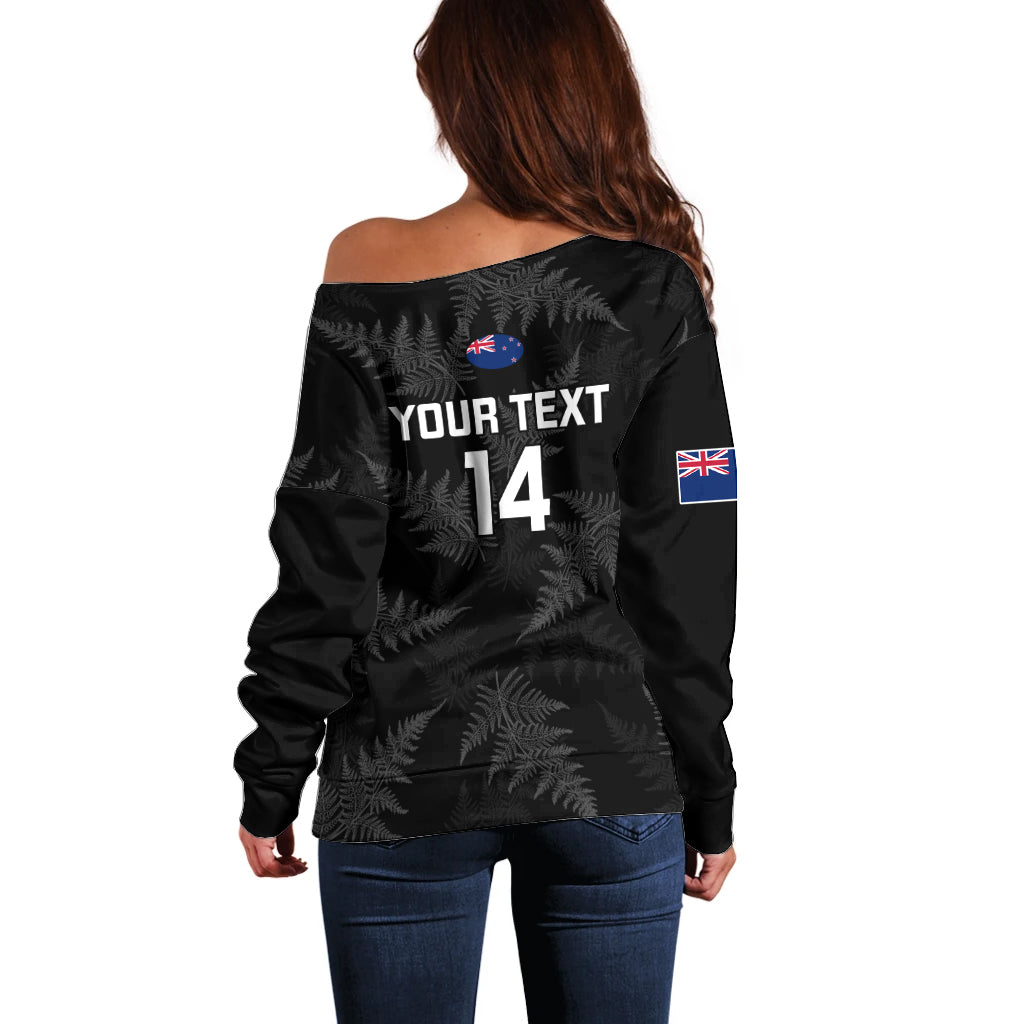 Custom New Zealand Silver Fern Rugby Off Shoulder Sweater 2023 Go Aotearoa Champions World Cup - Vibe Hoodie Shop