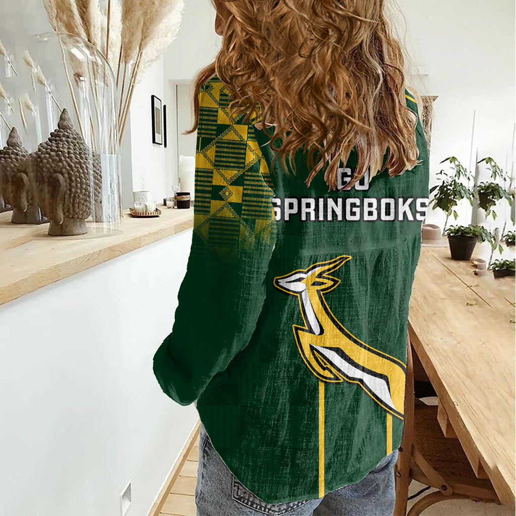 South Africa Rugby Women Casual Shirt 2023 Go Springboks World Cup - Vibe Hoodie Shop