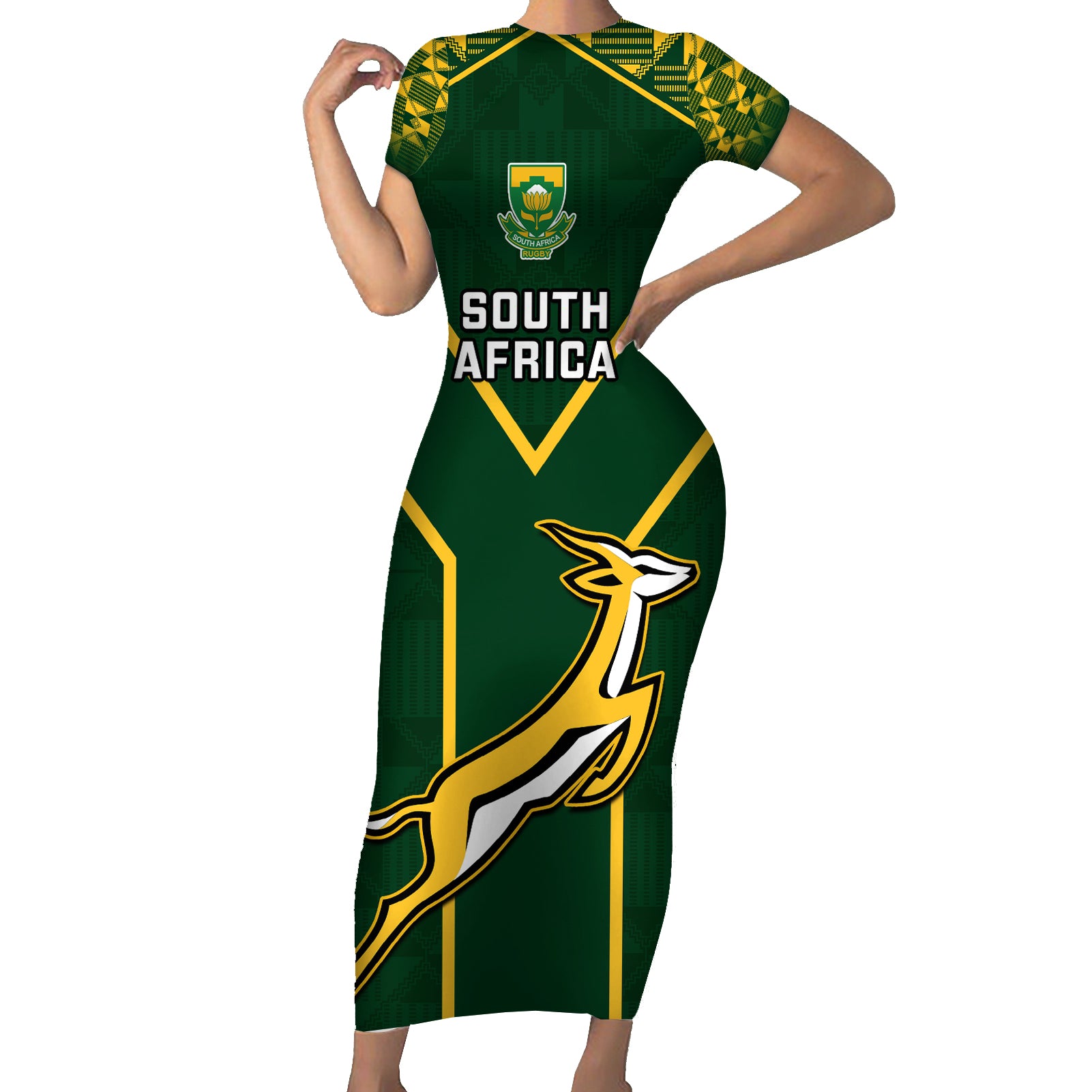 custom-south-africa-rugby-short-sleeve-bodycon-dress-2023-go-champions-world-cup-springboks