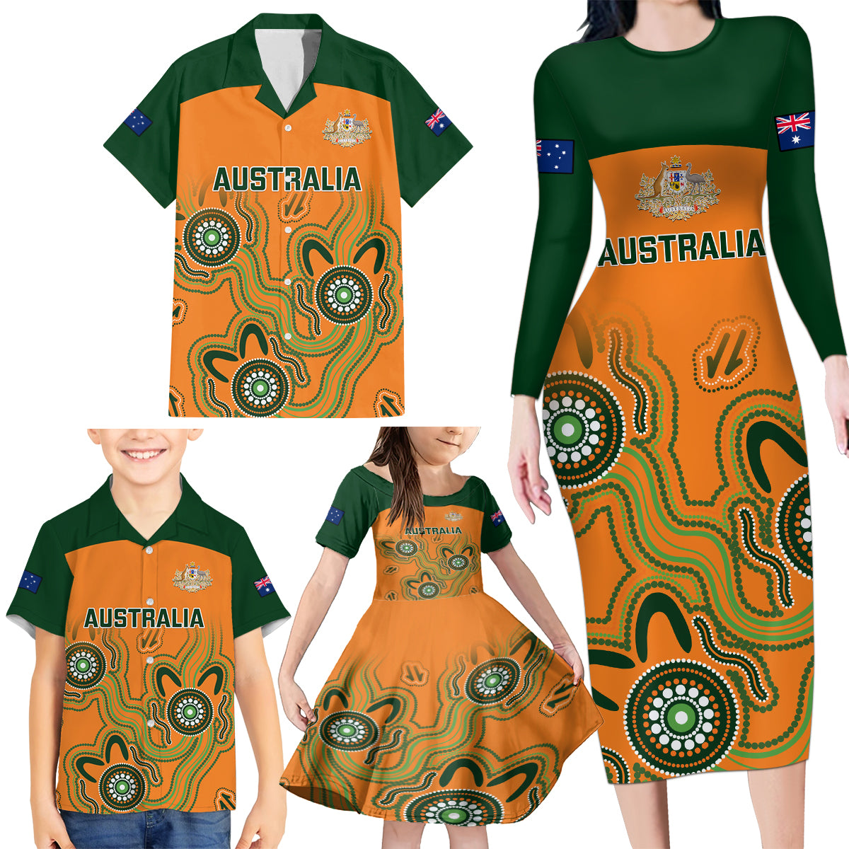 australia-rugby-family-matching-long-sleeve-bodycon-dress-and-hawaiian-shirt-wallabies-2023-indigenous-art