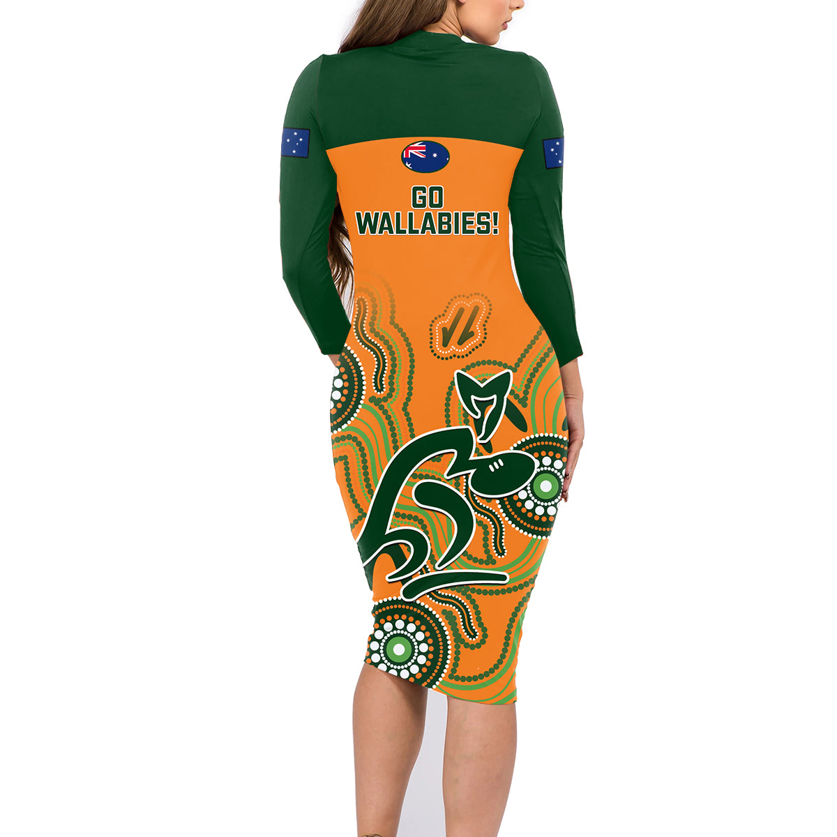 australia-rugby-family-matching-long-sleeve-bodycon-dress-and-hawaiian-shirt-wallabies-2023-indigenous-art