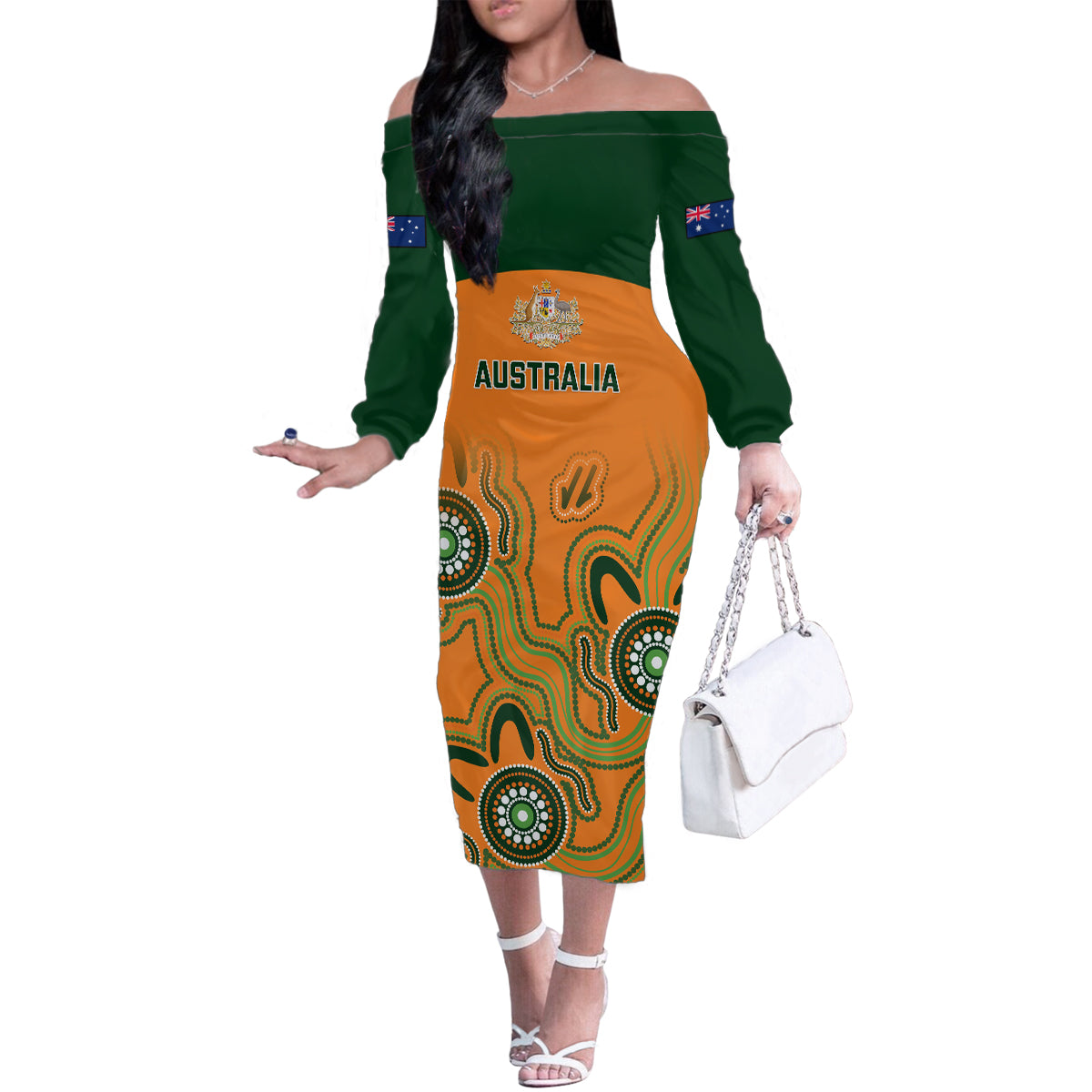 australia-rugby-family-matching-off-shoulder-long-sleeve-dress-and-hawaiian-shirt-wallabies-2023-indigenous-art