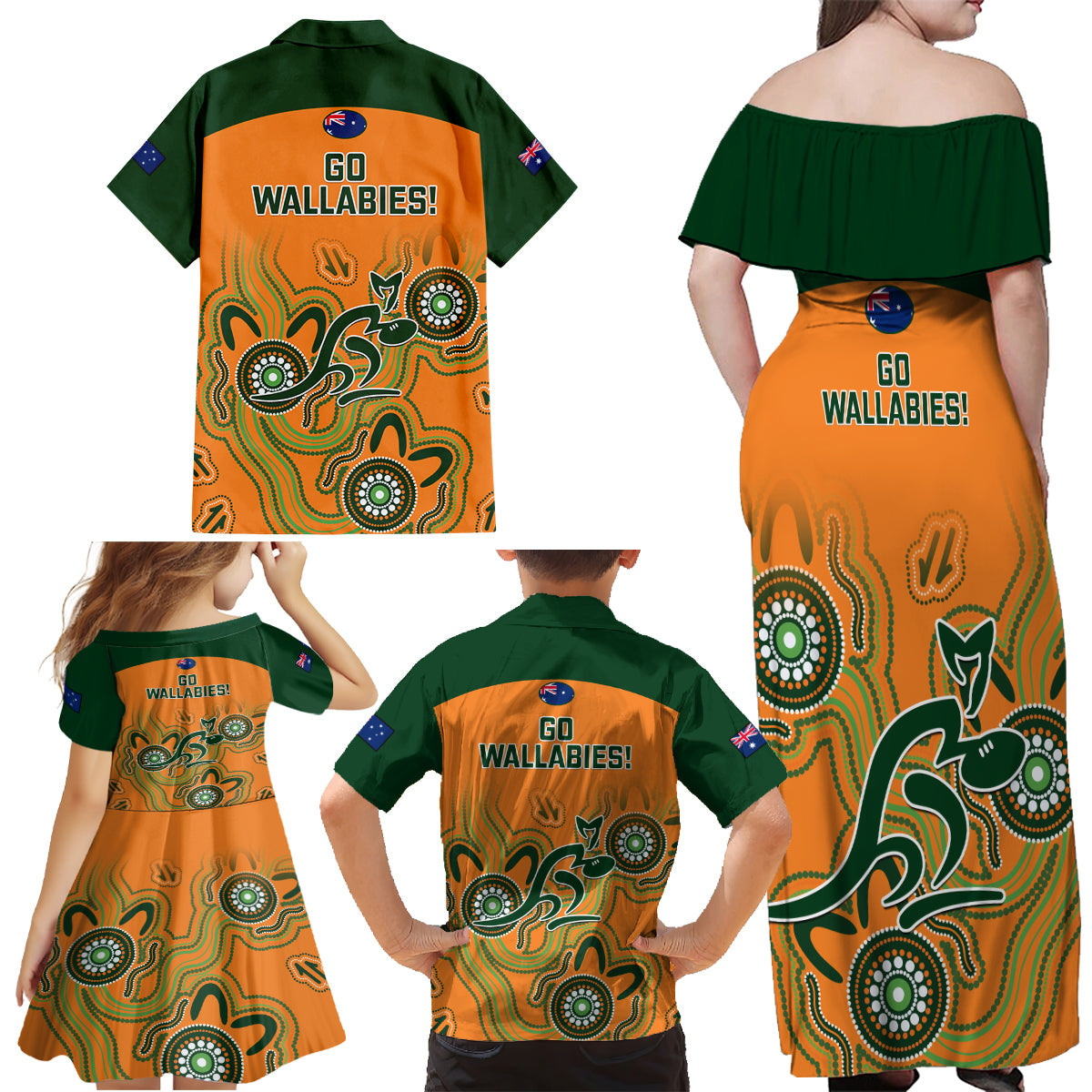 australia-rugby-family-matching-off-shoulder-maxi-dress-and-hawaiian-shirt-wallabies-2023-indigenous-art