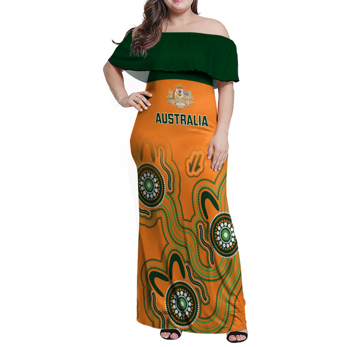 australia-rugby-family-matching-off-shoulder-maxi-dress-and-hawaiian-shirt-wallabies-2023-indigenous-art