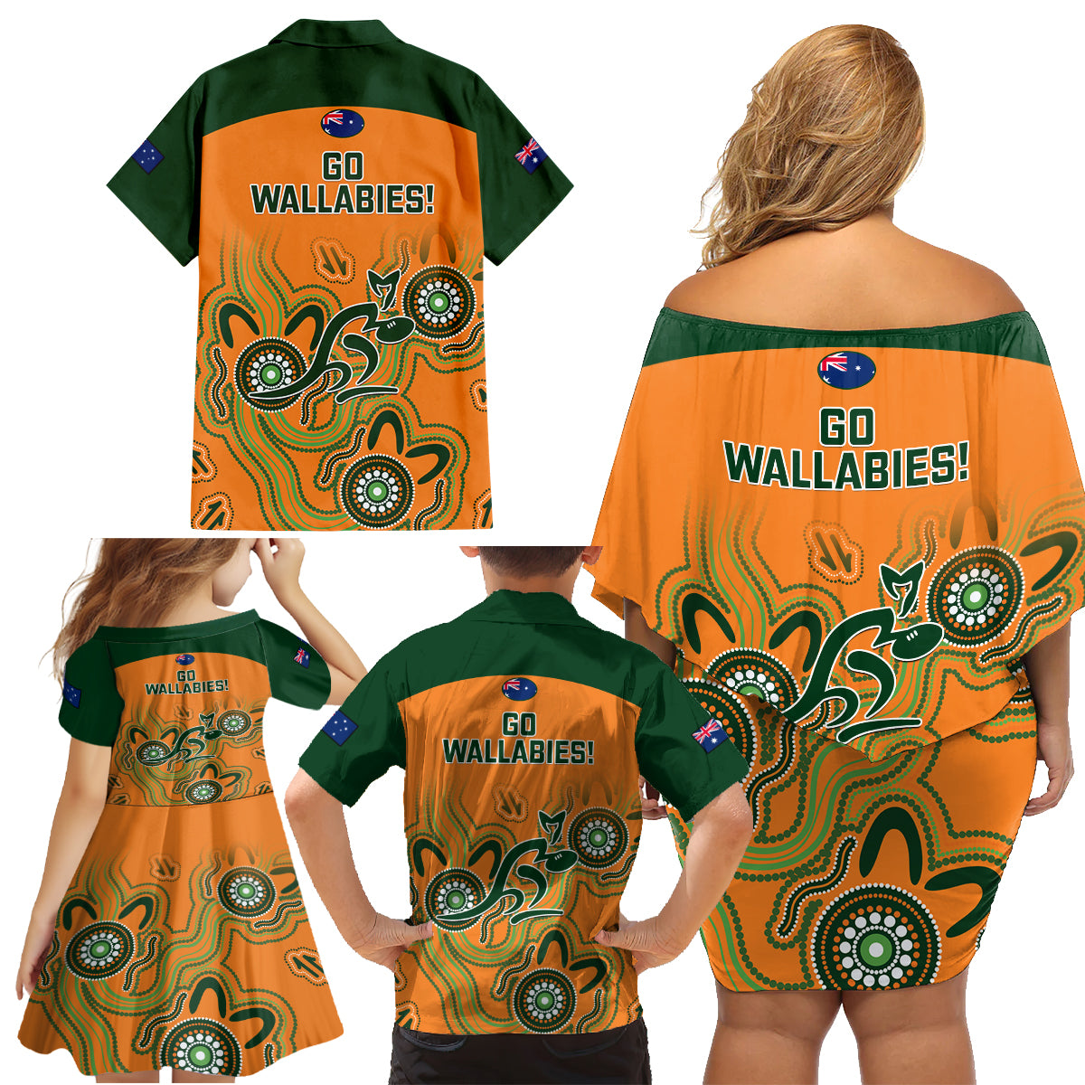 australia-rugby-family-matching-off-shoulder-short-dress-and-hawaiian-shirt-wallabies-2023-indigenous-art