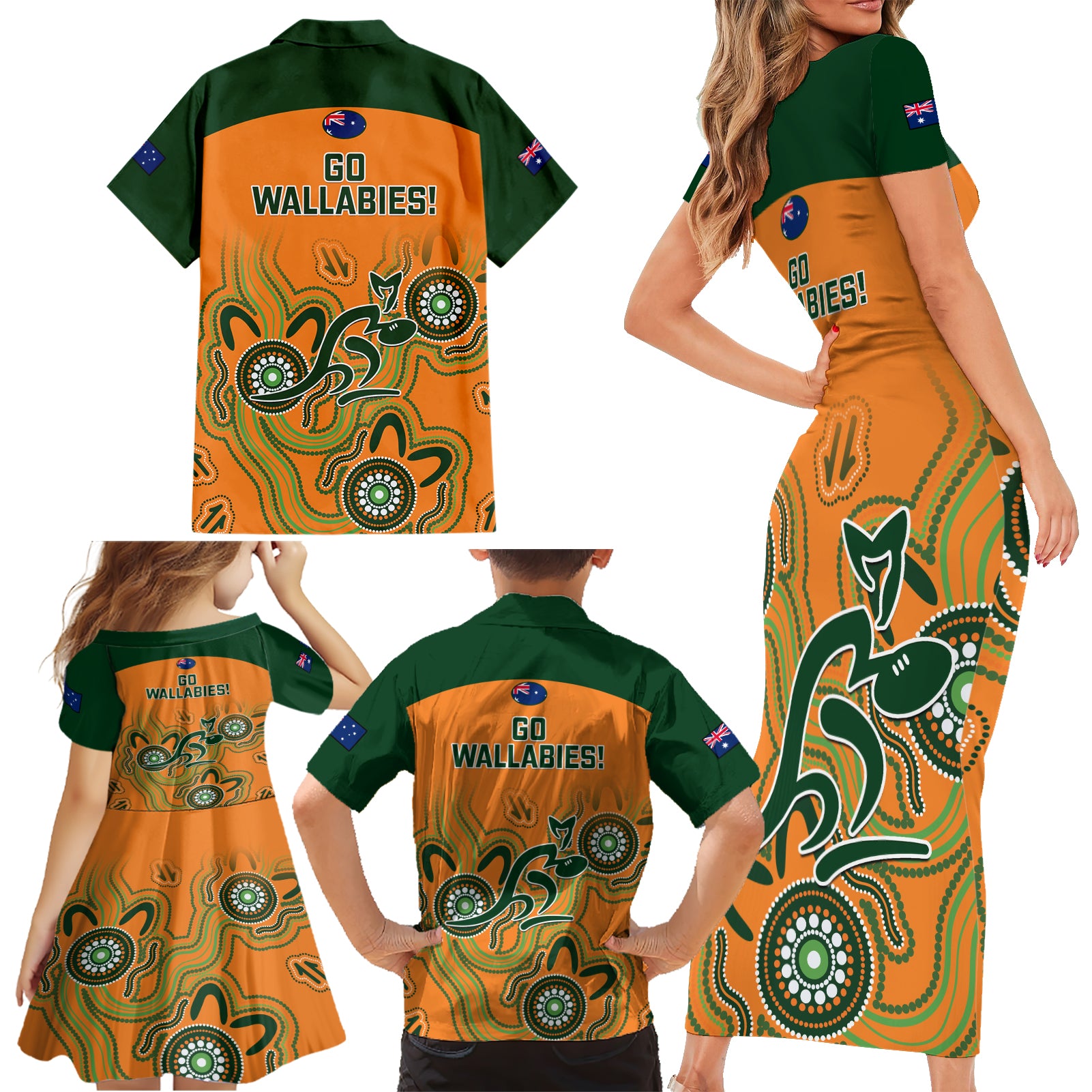 australia-rugby-family-matching-short-sleeve-bodycon-dress-and-hawaiian-shirt-wallabies-2023-indigenous-art