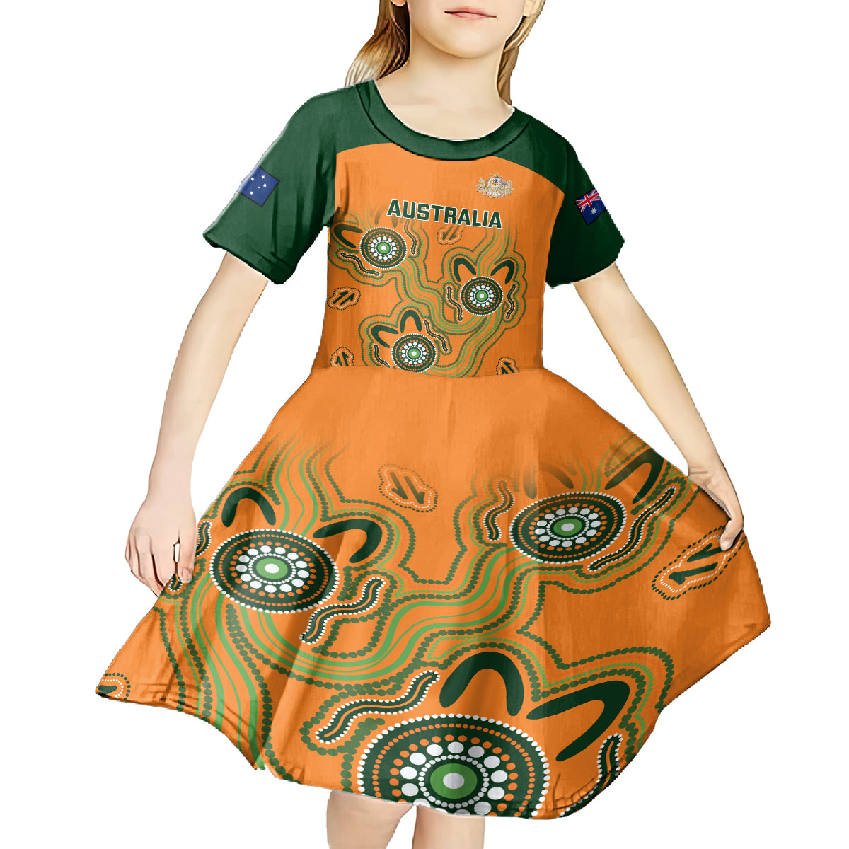 Australia Rugby Kid Short Sleeve Dress Wallabies 2023 Indigenous Art - Vibe Hoodie Shop